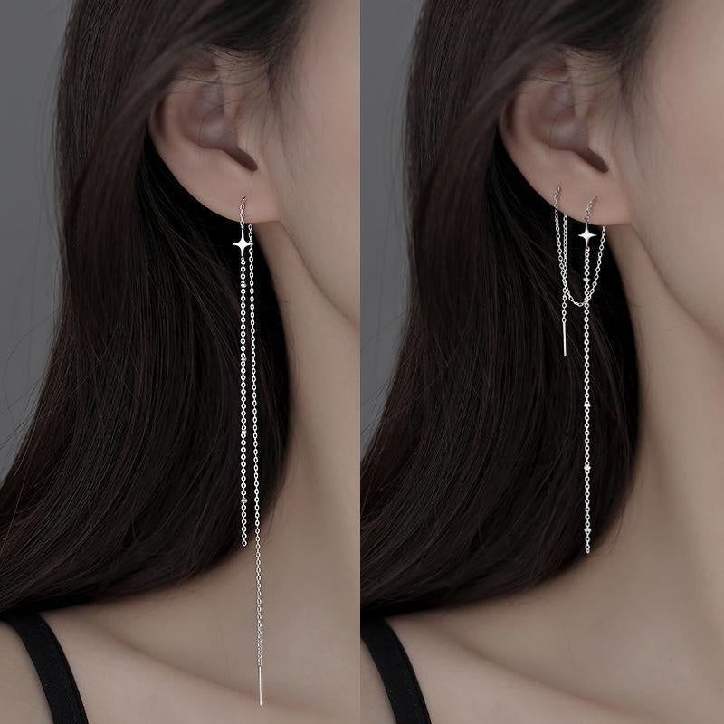 Simple And Niche Sterling Silver Four-pointed Star Ear Wire