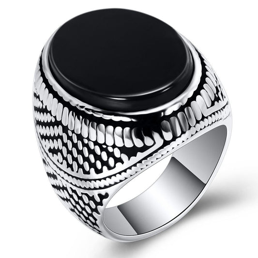 European And American New Black Onyx Retro Ring Men's Fashion Ring