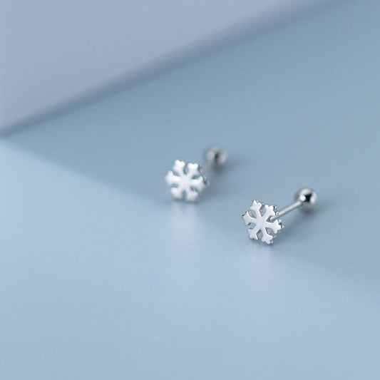 925 Sterling Silver Snowflakes Beads Screw Stud Earrings