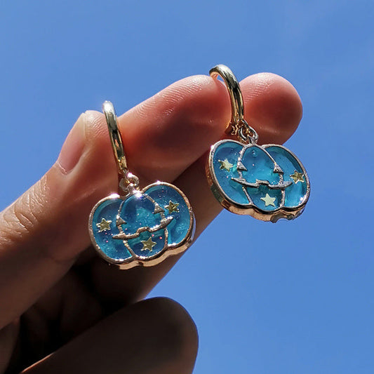 Cute Pumpkin Big Statement Hoop Earrings Girl Trendy Gold
