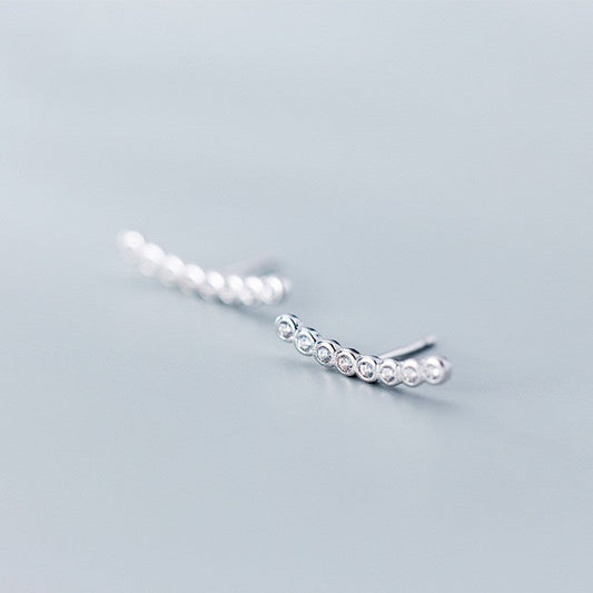 S925 Silver Simple Rhinestone Straight Ear Studs