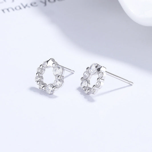 Women's Fashion Personality Sterling Silver Round Zircon Stud Earrings