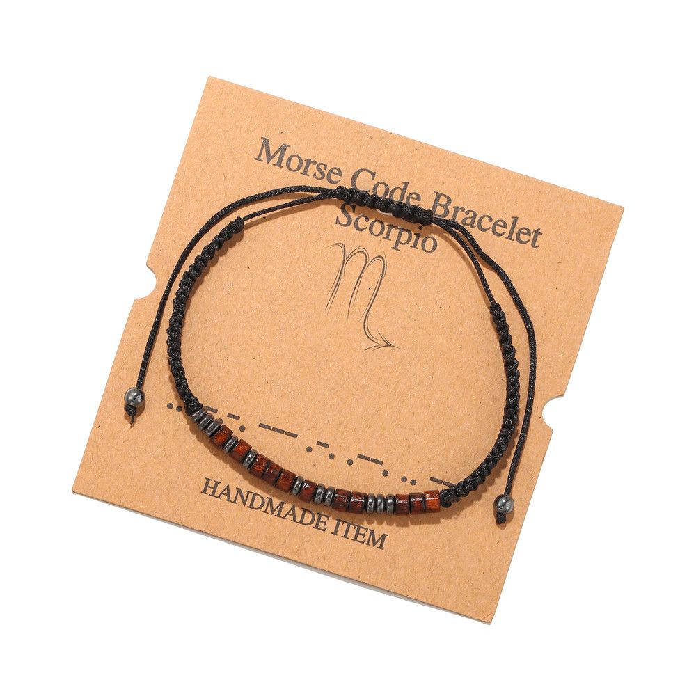 Black Iron Stone Wood Chip Beaded Card Couple Bracelet