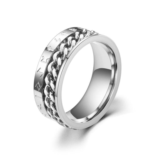 Viking Alphabet Chain Titanium Steel Ring Nordic Style