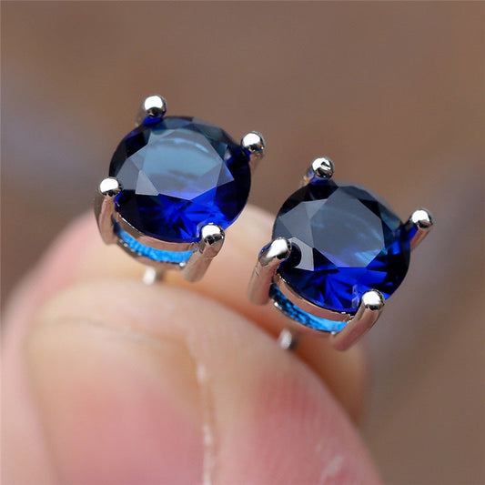 Women's Four Prong Set Sapphire Blue Zircon Stud Earrings