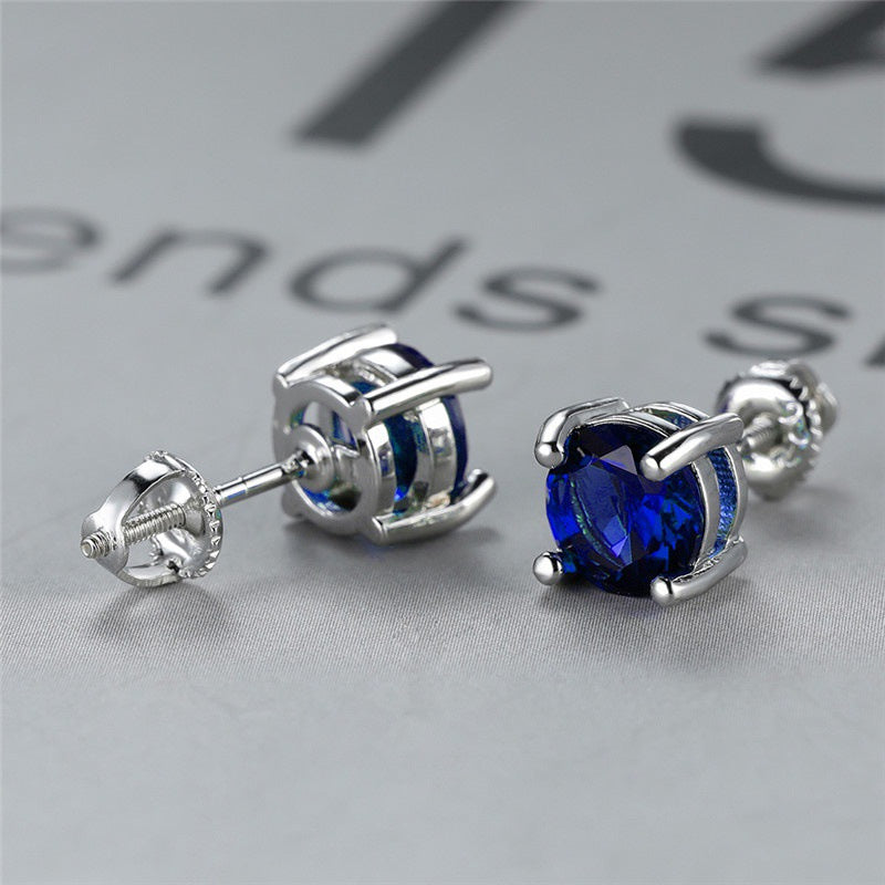 Women's Four Prong Set Sapphire Blue Zircon Stud Earrings