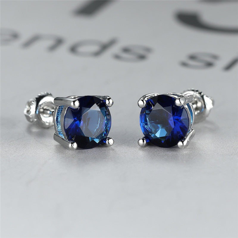 Women's Four Prong Set Sapphire Blue Zircon Stud Earrings