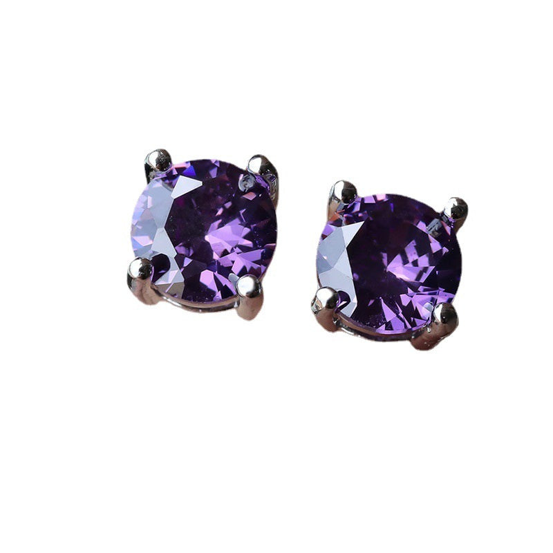 Women's Four Prong Set Sapphire Blue Zircon Stud Earrings