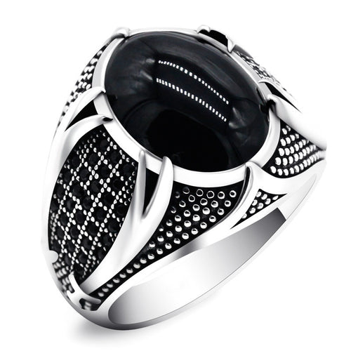 2 Beautiful Retro Two Machete Man's Ring Oval Gem Thailand Silver Ring